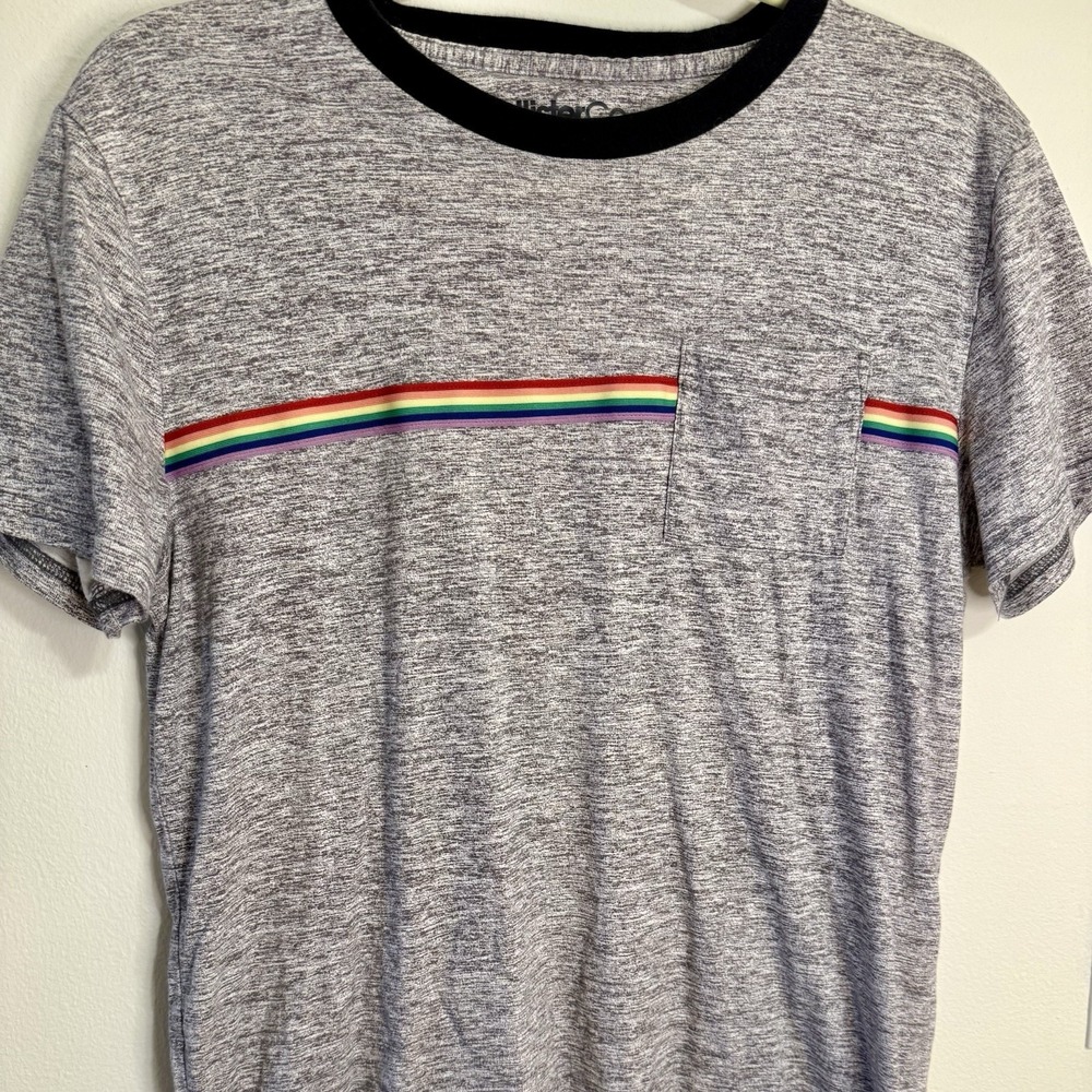 Hollister Co. Gray Rainbow Pride T-Shirt Mens Medium Crew Neck‎ Short Sleeve